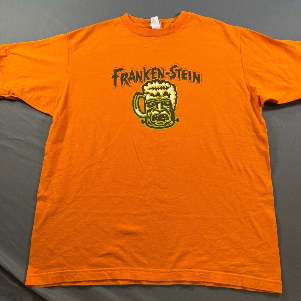 Franken-Stein Halloween Beer Stein Orange T-Shirt Mens Large Pumpkin Graphic